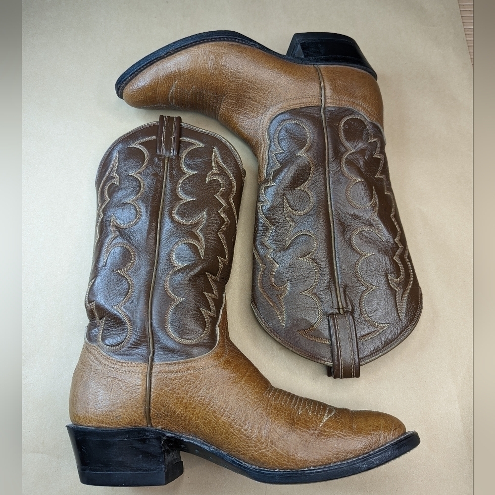 Tony Lama Black Label Shrunken Bull shoulder men's sz 8.5D two tone brown leathe - Picture 4 of 10